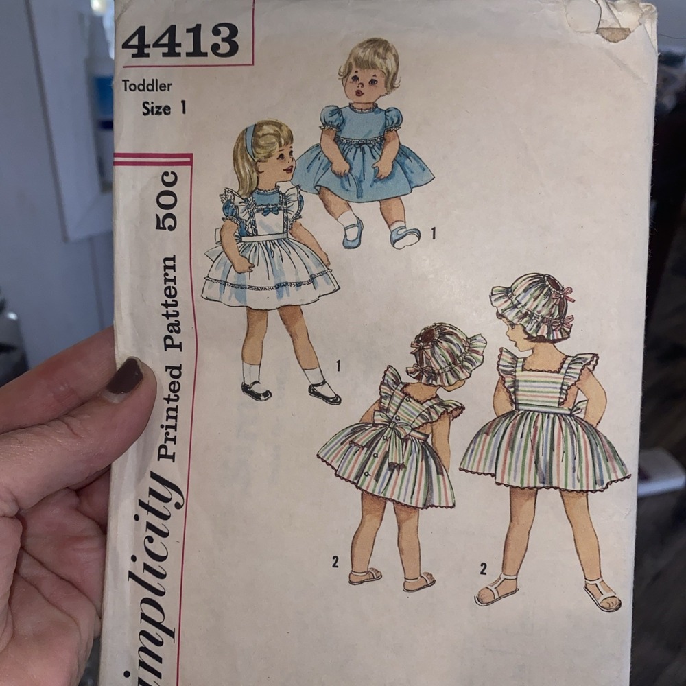 Vtg 1953 Simplicity 4413 Toddler Girls Sundress Pinafore Hat Pattern Size 1